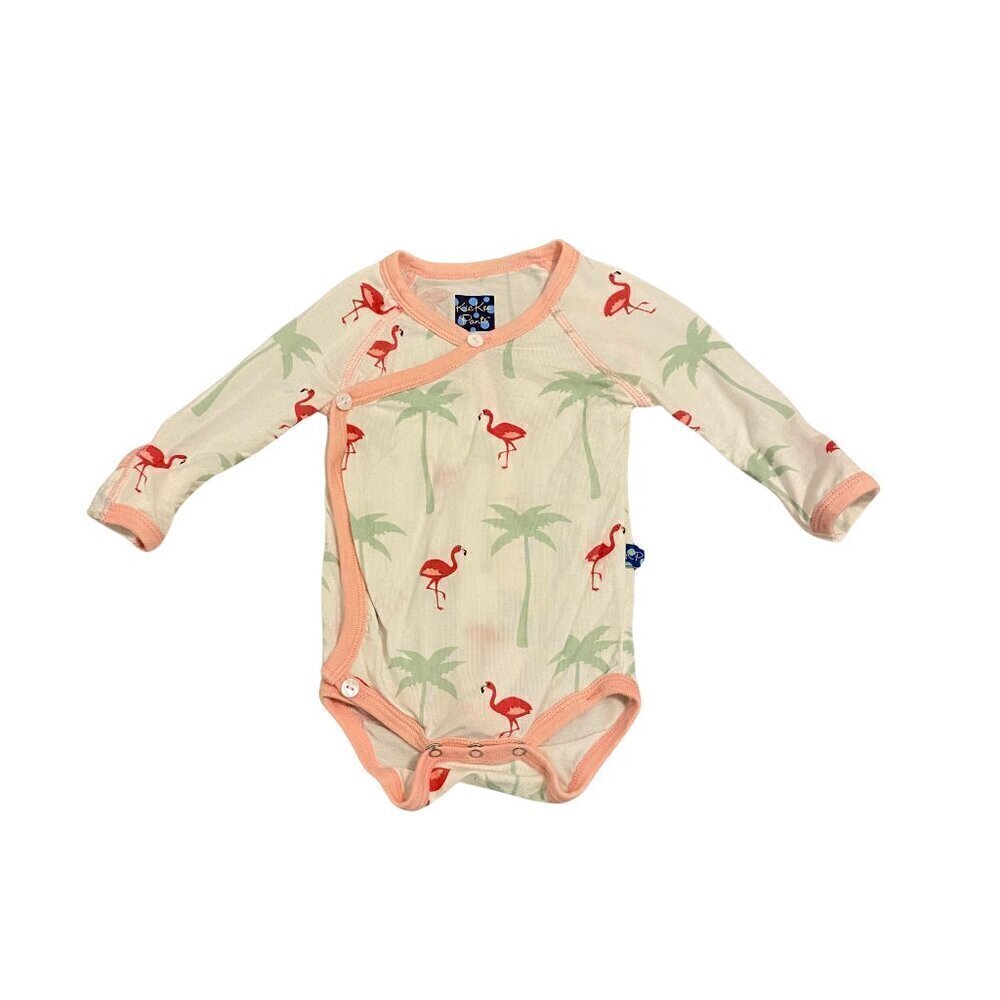 Kickee Pants Flamingo Kimono Wrap Bamboo Onesie - Size 3-6 months - Like New!